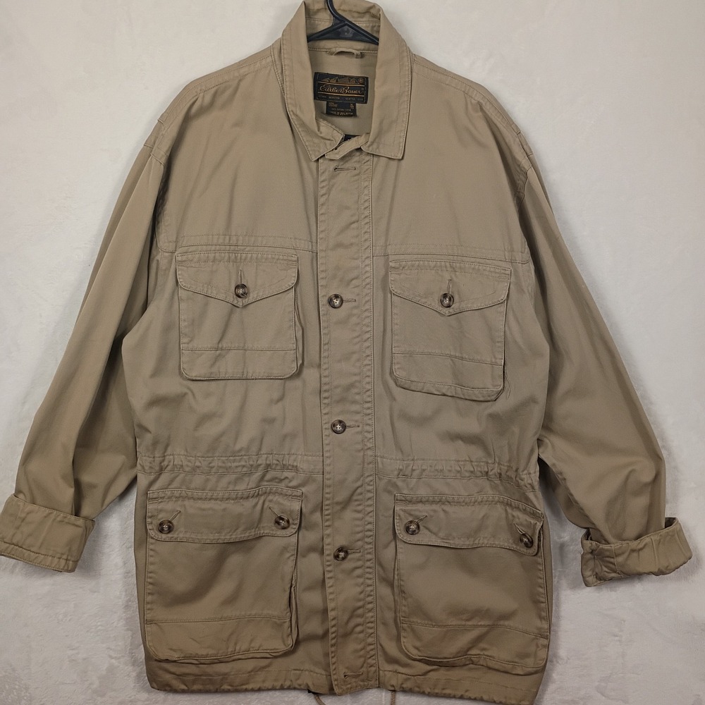Eddie Bauer Field Jacket Men XL Tan Cotton Utility Hiking Parka Barn Coat Gorp